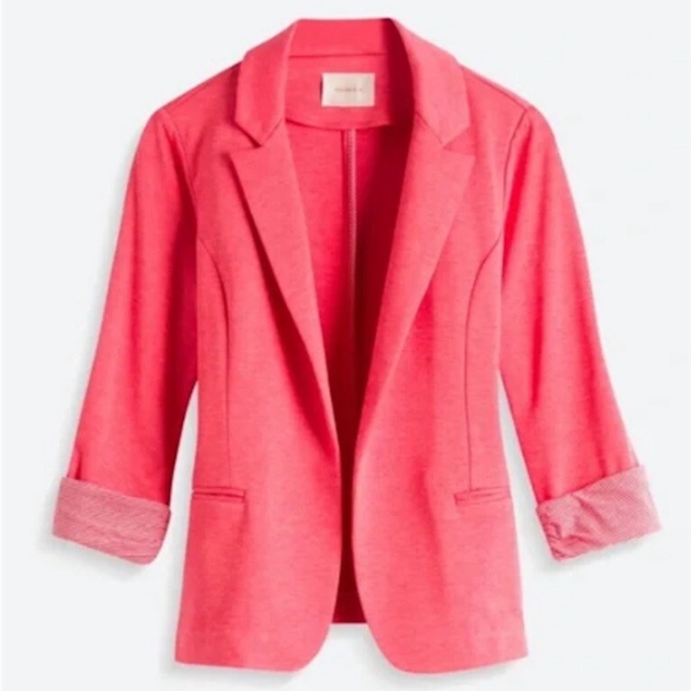 NWOT Skies Are Blue Coral Knit Blazer Jacket 3/4 Sleeve Spring Size Medium